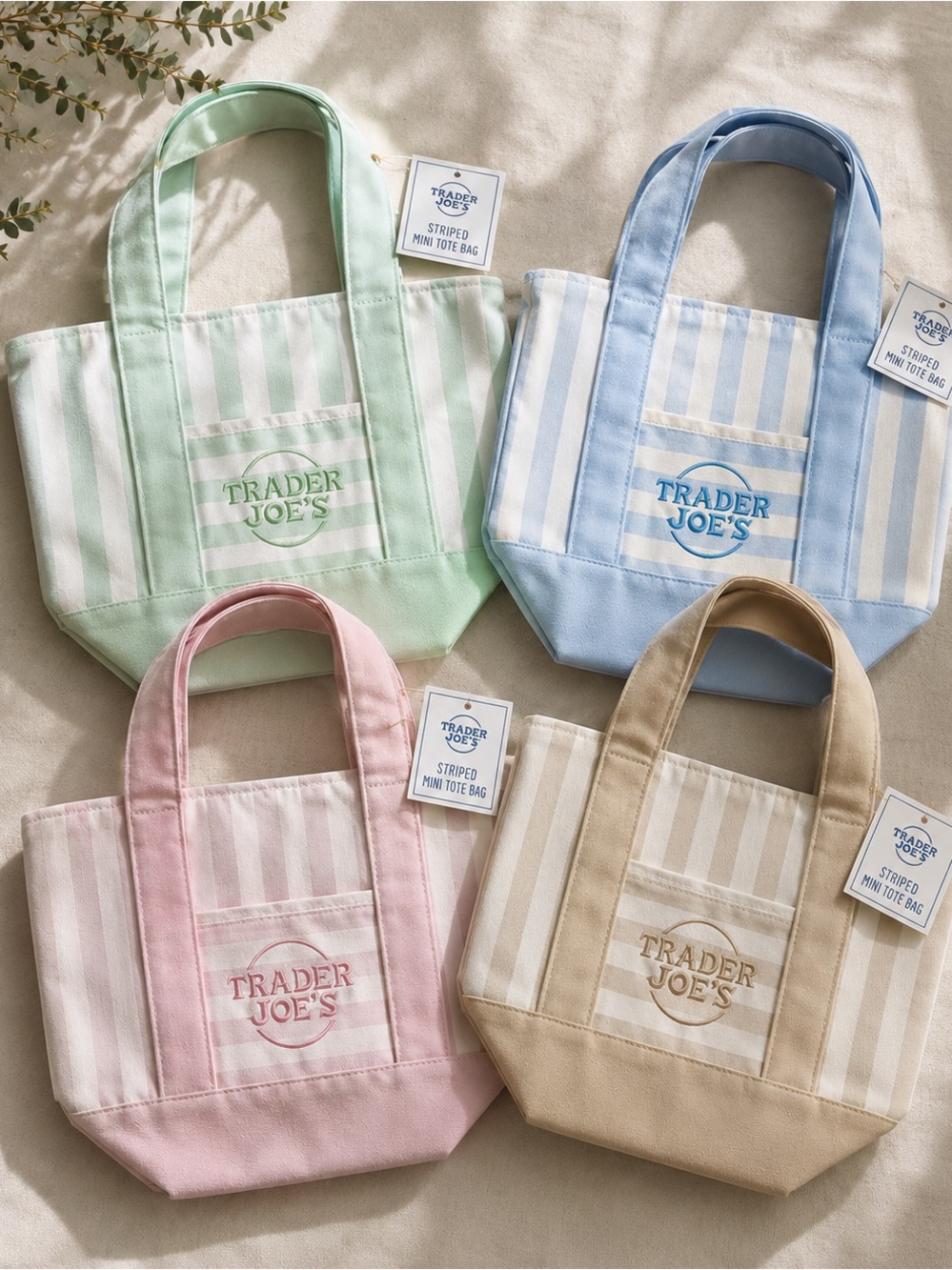 Trader Joe's Striped Mini Canvas Tote Bags Set of 4 NEW With Tags